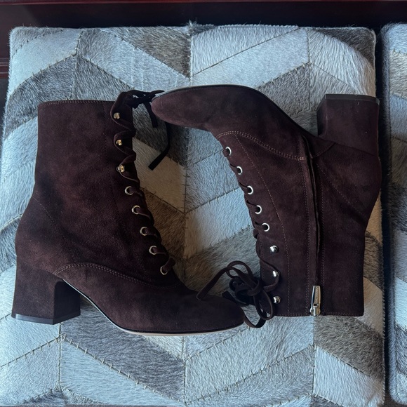 Gianvito Rossi 'Mackay" Suede Lace-Up Block Heel Boot , sz 37 - Picture 4 of 14